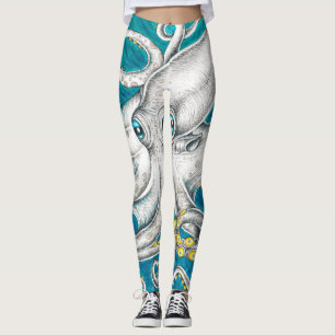 Octopus Tentacles Green teal ink Leggings