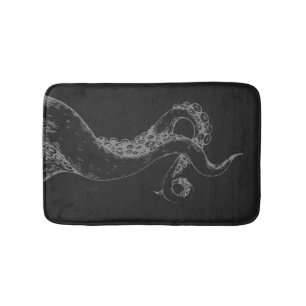 octopus tentacles grey on black bath mat