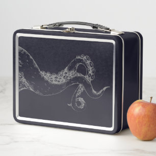 octopus tentacles grey on black lunch box