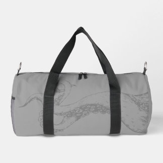 octopus tentacles grey on grey duffle bag