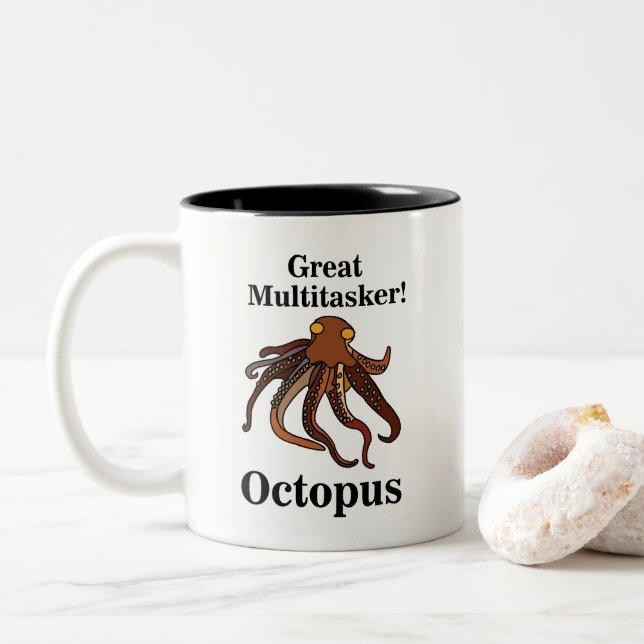 Octopus Tentacles Multitasker Sea Creatures Funny  Two-Tone Coffee Mug (With Donut)