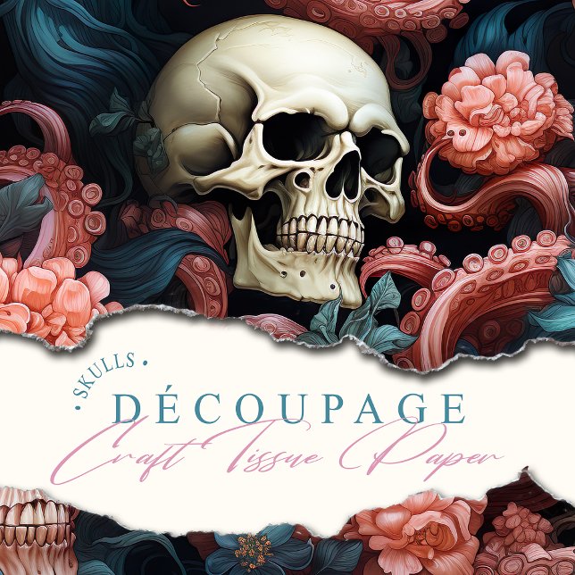 Octopus Tentacles Skull Ocean Underwater Coral Tissue Paper (Skulls with Octopus Tentacles make a great compliment on this coral accented tissue paper.)