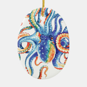 Octopus Tentacles Watercolor Colourful Art Ceramic Ornament