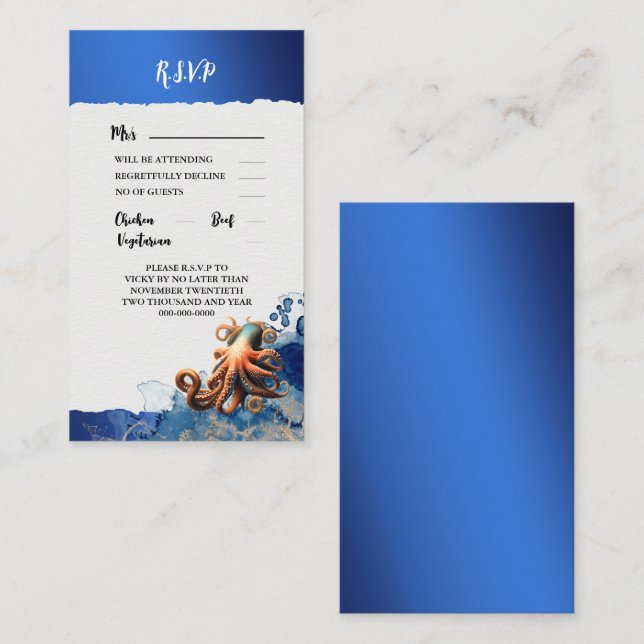 Octopus tropical ocean blue orange seaside beach advice card (Front/Back)