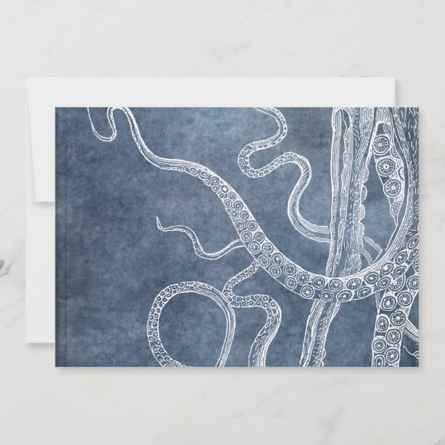 Octopus - Twilight Blue Faded Denim Watercolor Art Card (Front)