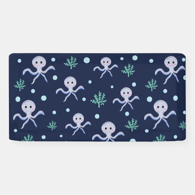 Octopus under the sea kids pattern banner (Horizontal)