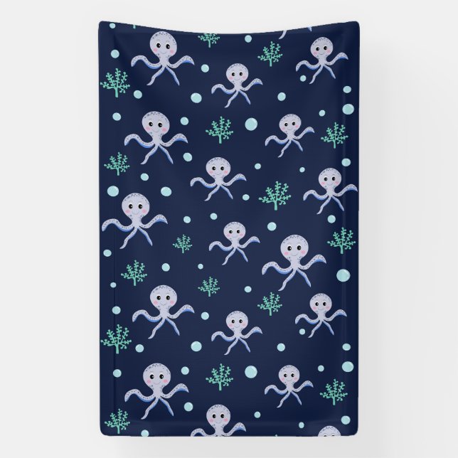 Octopus under the sea kids pattern banner (Vertical)