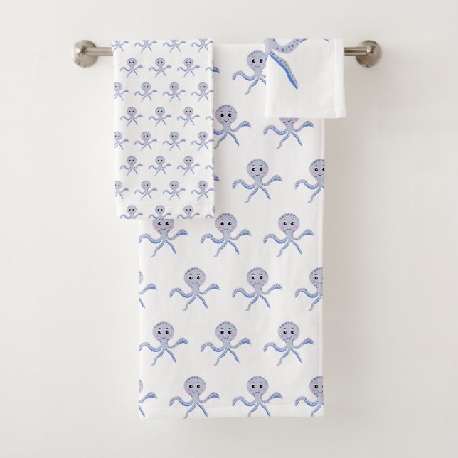 Octopus under the sea kids pattern bath towel set (Insitu)