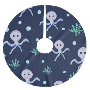 Octopus under the sea kids pattern brushed polyester tree skirt