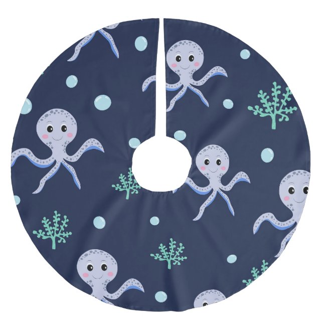 Octopus under the sea kids pattern brushed polyester tree skirt (Front)