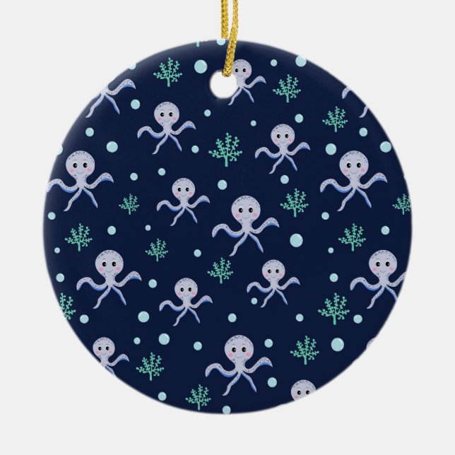 Octopus under the sea kids pattern ceramic ornament (Front)