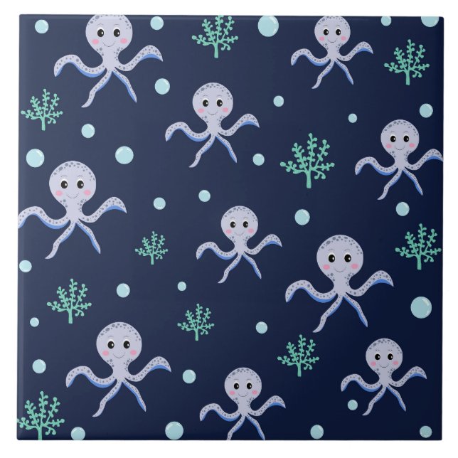 Octopus under the sea kids pattern ceramic tile (Front)