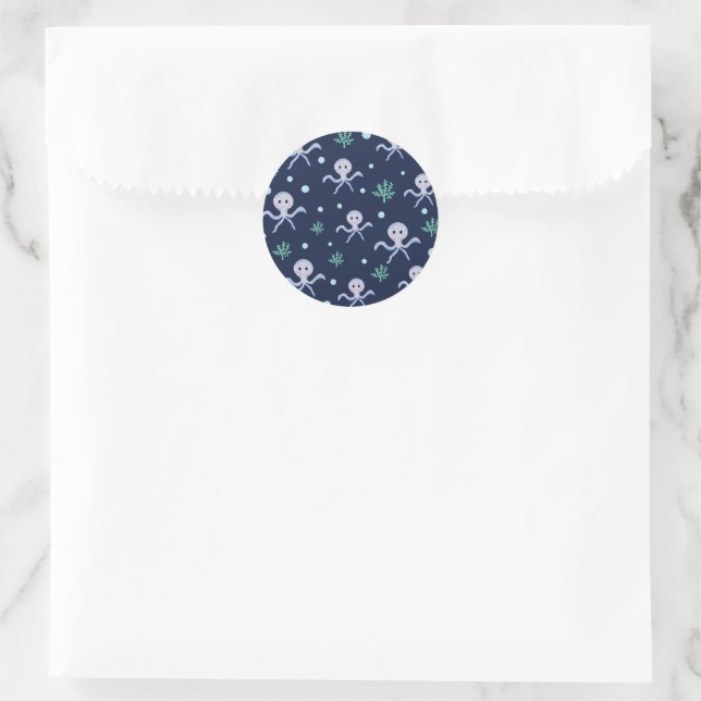 Octopus under the sea kids pattern classic round sticker (Bag)
