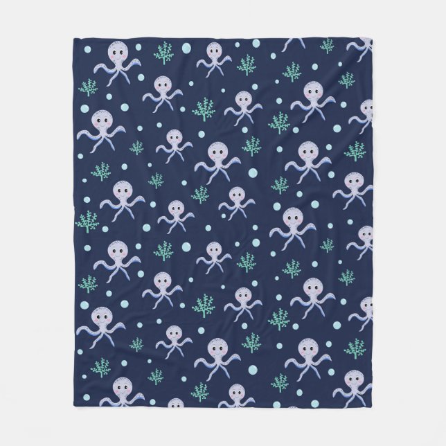 Octopus under the sea kids pattern fleece blanket (Front)