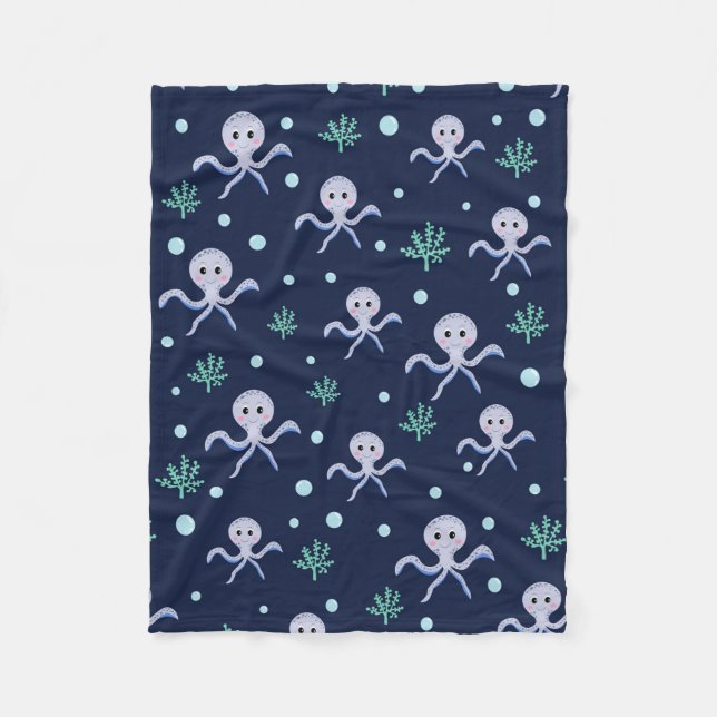 Octopus under the sea kids pattern fleece blanket (Front)