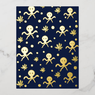 Octopus under the sea kids pattern foil holiday postcard