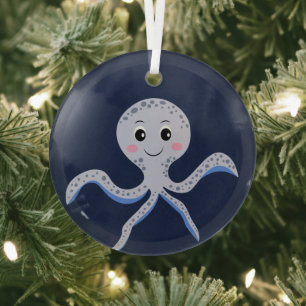 Octopus under the sea kids pattern glass tree decoration