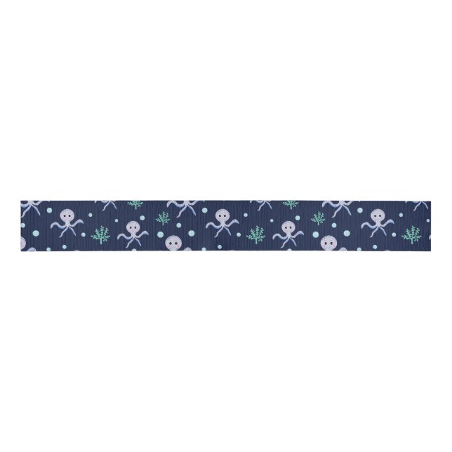 Octopus under the sea kids pattern grosgrain ribbon (Front)