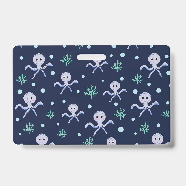 Octopus under the sea kids pattern ID badge (Front)