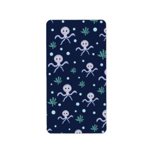 Octopus under the sea kids pattern label
