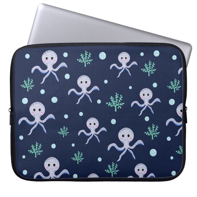 Octopus under the sea kids pattern laptop sleeve (Front)