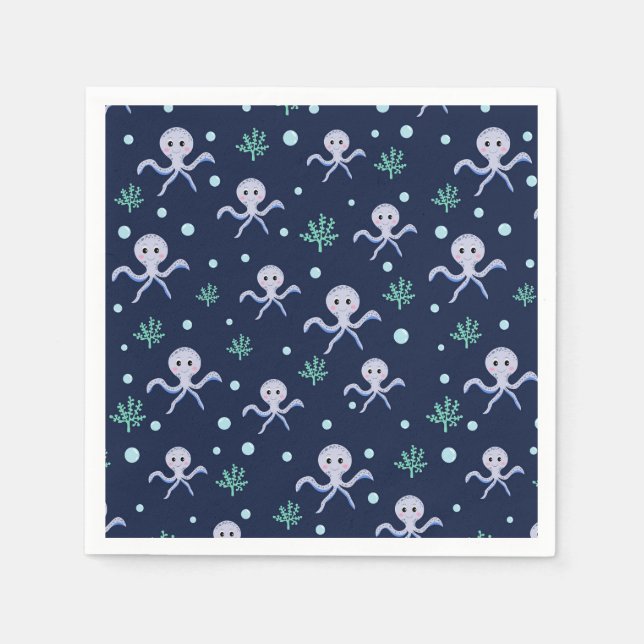 Octopus under the sea kids pattern napkin (Front)