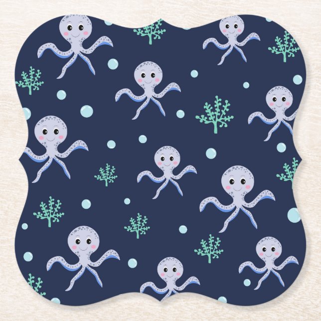 Octopus under the sea kids pattern paper coaster (Front)