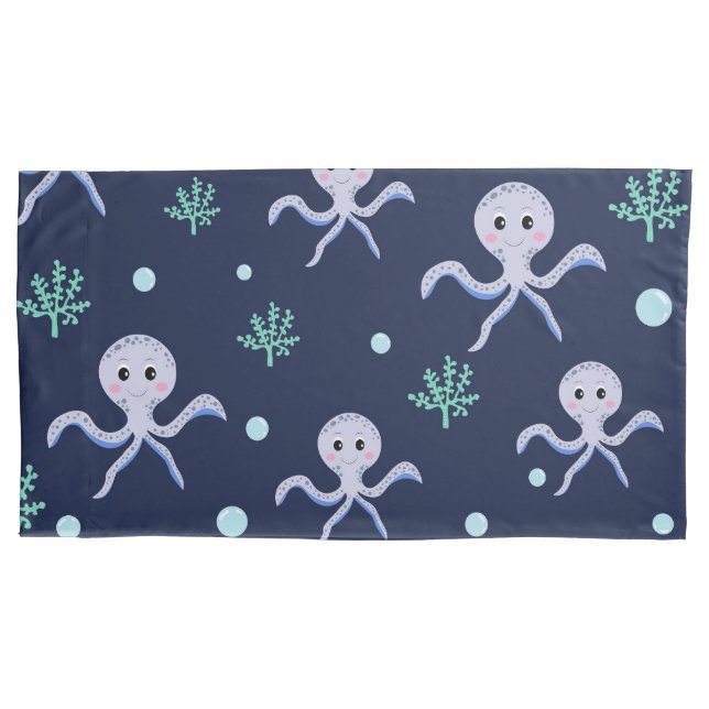 Octopus under the sea kids pattern pillowcase (Front-Left)
