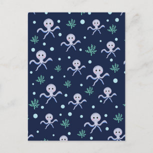 Octopus under the sea kids pattern postcard