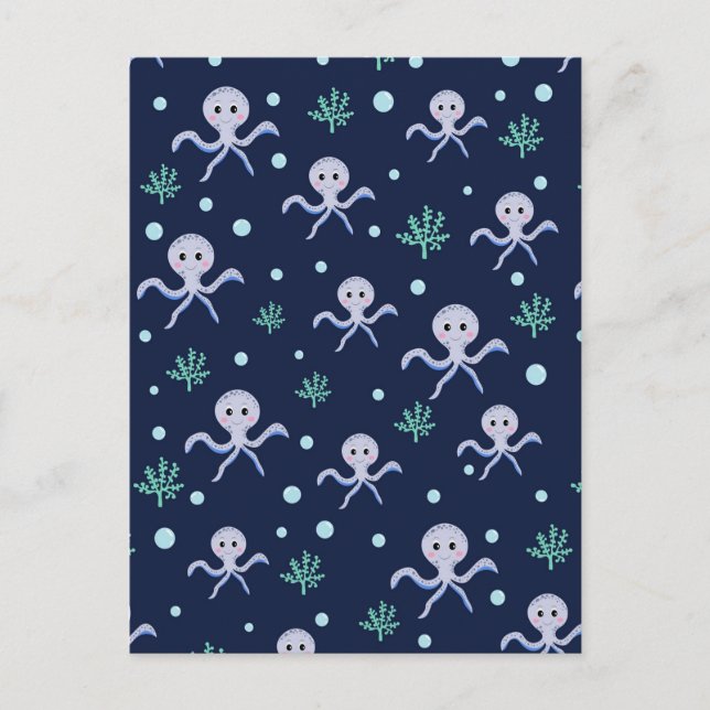 Octopus under the sea kids pattern postcard (Front)