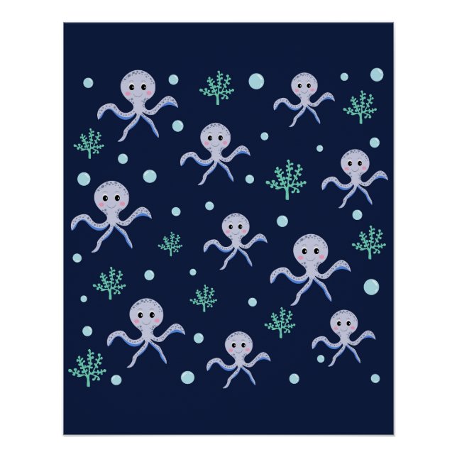 Octopus under the sea kids pattern poster (Front)