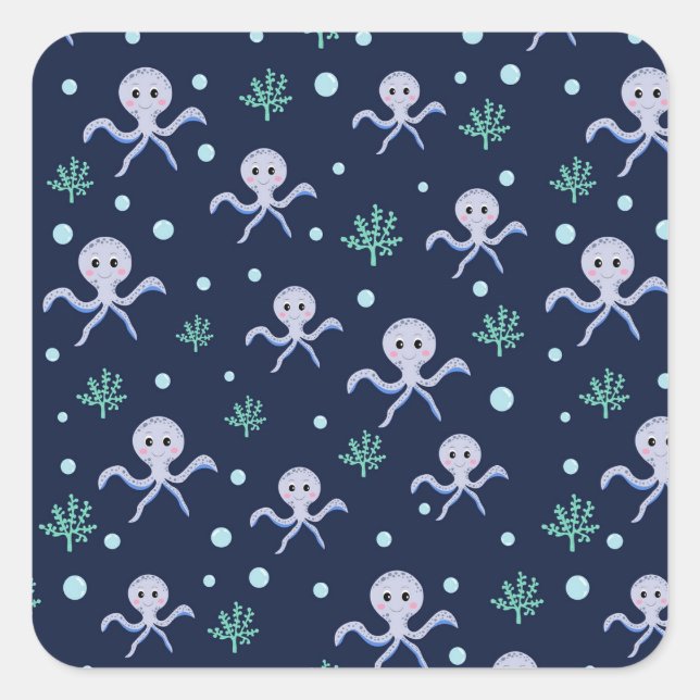 Octopus under the sea kids pattern square sticker (Front)