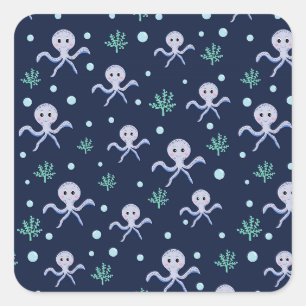 Octopus under the sea kids pattern square sticker