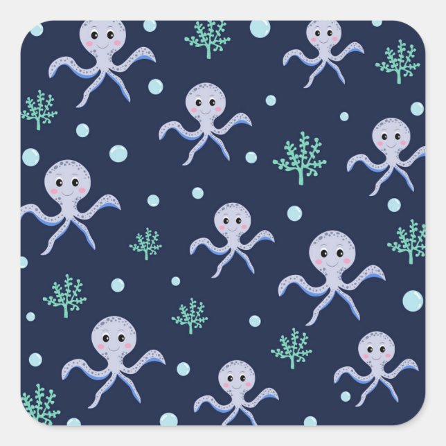 Octopus under the sea kids pattern square sticker (Front)