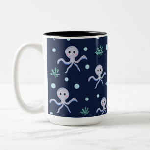 Octopus under the sea kids pattern Two-Tone coffee mug