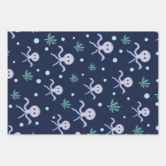Octopus under the sea kids pattern wrapping paper sheet (Front)