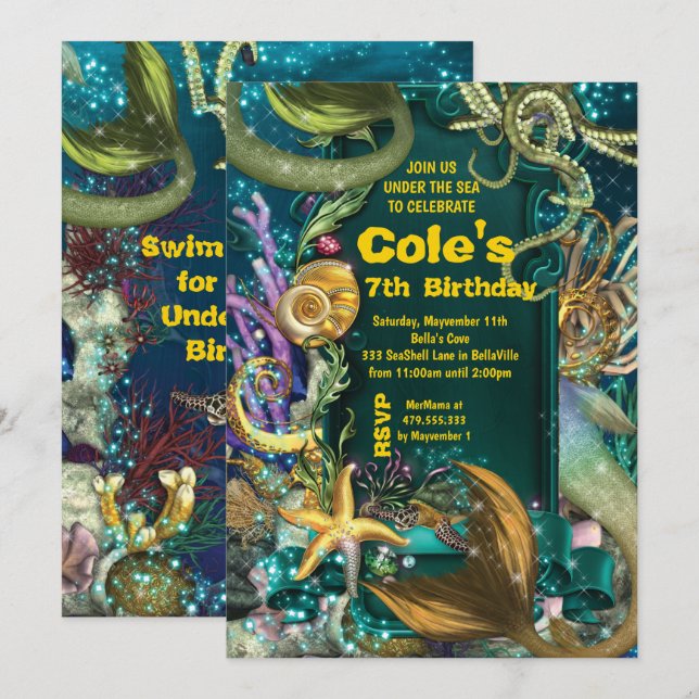 Octopus Under the Sea Mermaid Party Invite (Front/Back)