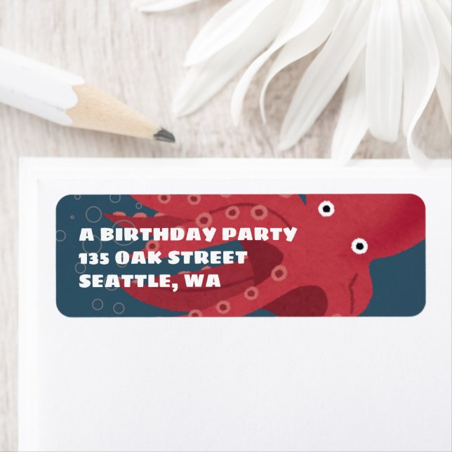Octopus Undersea Themed Birthday Return Address Label (Insitu)