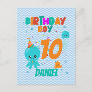 Octopus Underwater Sea Ocean Birthday Boy Party Postcard
