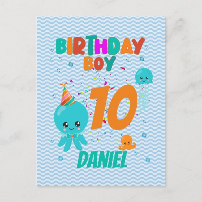 Octopus Underwater Sea Ocean Birthday Boy Party  Postcard (Front)