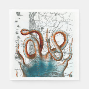 Octopus Vintage Map Napkin