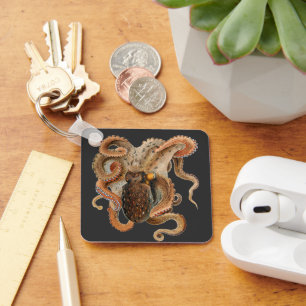 Octopus Vulgaris, Vintage Marine Life Animals Key Ring