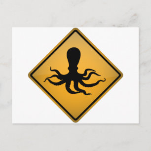 Octopus Warning Sign Postcard