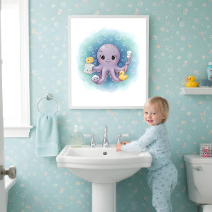 Octopus Wash Station Kids Bathroom Wall Art