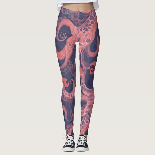 Octopus Watercolor Colourful Personalised Pattern Leggings (Front)