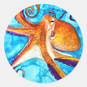Octopus watercolor under the sea art classic round sticker