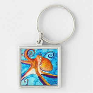 Octopus watercolor under the sea art key ring