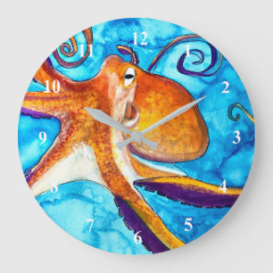 Octopus watercolor under the sea art large clock