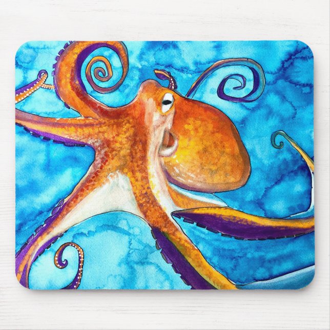 Octopus watercolor under the sea art mouse pad (Front)