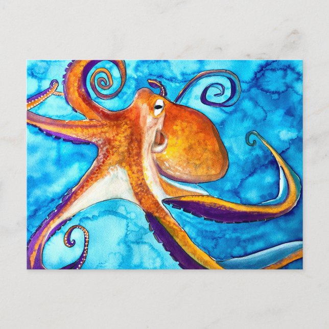 Octopus watercolor under the sea art postcard (Front)